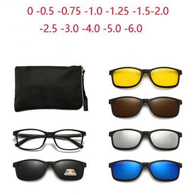 Gafas De Sol Cuadradas Miopía Hombre Mujer Con Clip 5 Lentes Graduada Polarizada