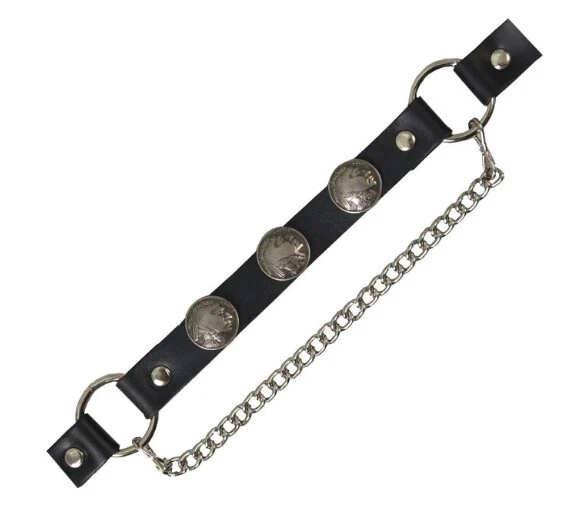 BIKER NATIVE AMERICAN LIBERTY NICKEL LEATHER SILVER BOOT CHAIN. BNL1005. NEW!!! - Image 2 of 2