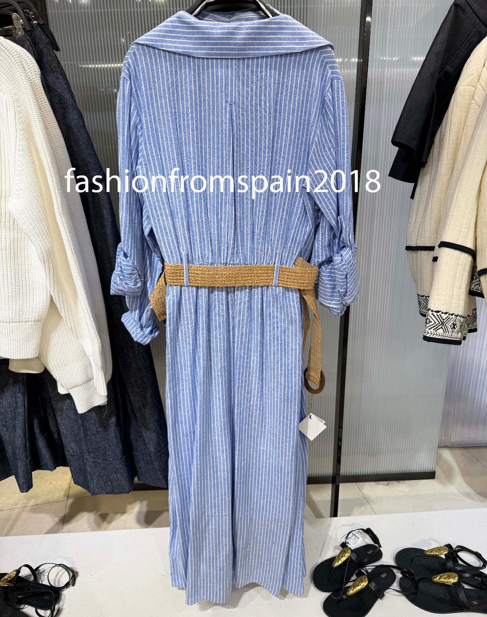 ZARA NEW WOMAN STRIPED BELTED MIDI SHIRT DRESS BLUE WHITE XS ZARA NEW WOMAN STRIPED BELTED MIDI SHIRT DRESS BLUE WHITE XS