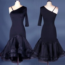 Latin Ballroom Dance Dress Modern Salsa Waltz Standard Long Dress F093 Black