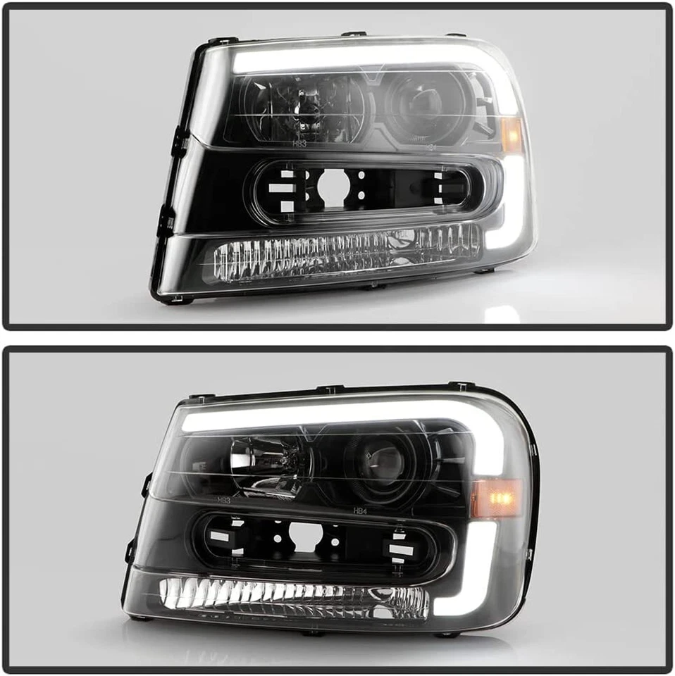 2002-2009 Chevy Trailblazer Black LED Tube Projector Headlights Pair Left+Right - Image 4 of 4