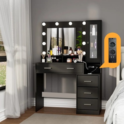 Schminktisch mit LED Spiegel Steckdosen Kosmetiktisch Frisiertisch Make-up Tisch - Afbeelding 2 van 41