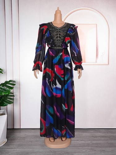 Plus Size African Women Chiffon Long Dress Evening Party Gown Cocktail Dress - Picture 12 of 15