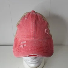 C.C. Ponycap Ponytail Mesh Trucker Hat Distressed CC Adjustable Baseball Cap Red