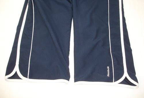 Reebok Women's S Blue White Stripe Capri Track Yoga Pants Train Warm - Picture 4 of 6