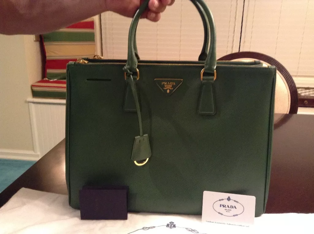 Saffiano Leather Tote in Green - Prada