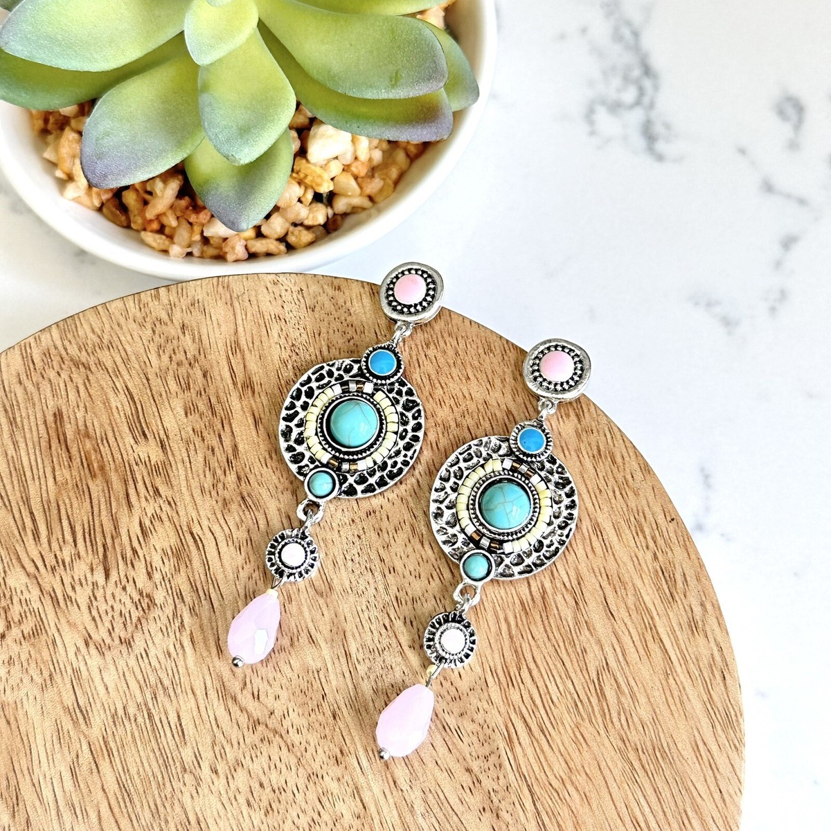 Boho Western Earrings For Women - Vintage Silver/Gold Turquoise Statement Earrings