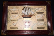 FRAMED NAUTICAL ART SAILING SHIP MAYFLOWER & SAILOR KNOTS 13.5" SHADOW BOX BRASS