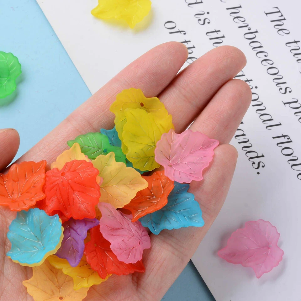 Colgante de acrílico hoja de arce 100 piezas esmerilado transparente encanto kit para hacer joyas Foto 4 de 4