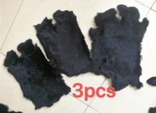 3Pack High Quality Natural Black Rabbit Fur Skin Pelt Real Fur Leather Hide DIY