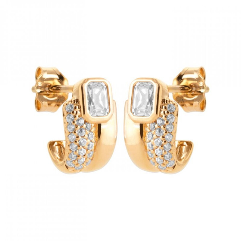 Boucles d'oreilles puces ouvertes en plaqué or 18 carats et oxydes de zirconium pour femme