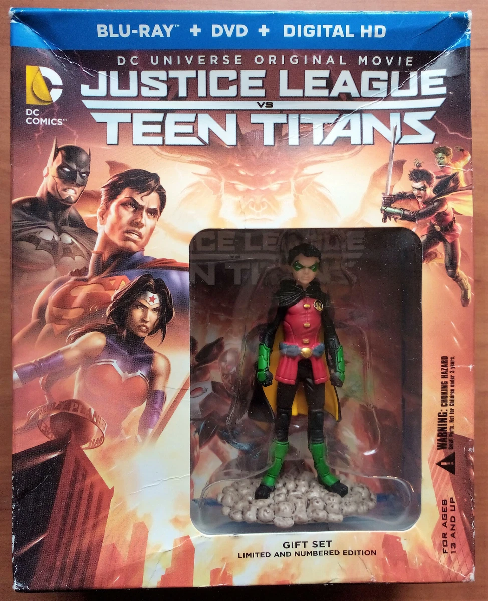 DC Justice League Vs Teen Titans ~ Blu-Ray + DVD ~ Robin Figure ~ Comic ~  USED