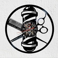Vinywoody Vinyl Schallplatten Wanduhr Barbershop Deko Geschenk