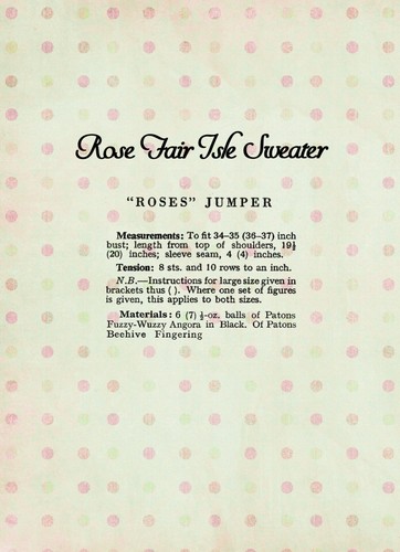 1950s Rose Fair Isle Sweater Knitting Pattern in Two Sizes - Copy - Picture 2 of 2