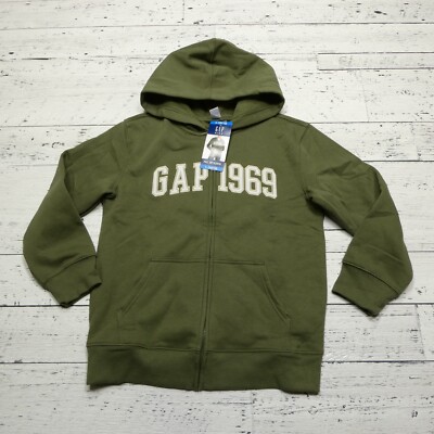 Gap Kids Hoodie Youth Large (10/12) Green Full Zip Fleece Hooded Sweatshirt NWT