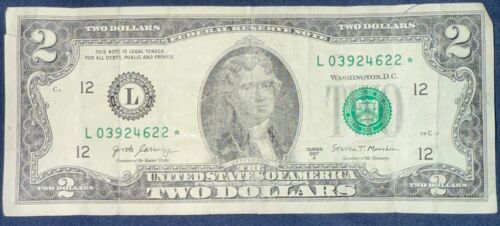 Rare Two Dollar Bill Star Note 2017 Federal Reserve $2 United States Low Serial