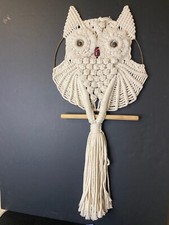 Owl Macrame wall hanging hand made Boho art home decor 12" x 26"