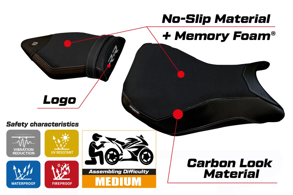 Cubierta de asiento BMW S1000RR 2015 2016 2017 2018 Tappezzeria Comfort negra Foto 2 de 4