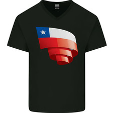 Curled Chile Flag Chilean Day Football Mens V-Neck Cotton T-Shirt
