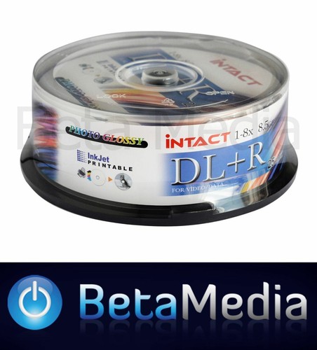 25 x Intact 8.5GB DVD+R DL Dual layer 8X - Full Hub Glossy Printable ...