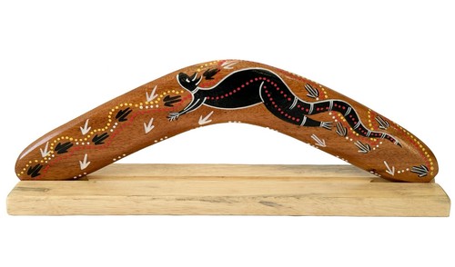 BOOMERANG 14"/35CM + SOPORTE - MADERA DURA - ARTE ABORIGEN, AUSTRALIA, INDÍGENA - Imagen 3 de 11