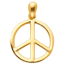 14K Yellow Gold Peace Sign Cubic Zirconia CZ Charm Pendant For Necklace Chain