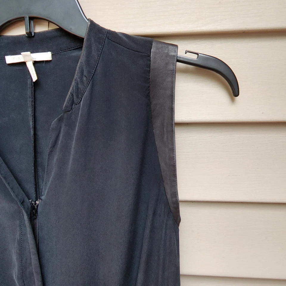 Maje Women's 100% Silk Black Jumpsuit Leather Trim Zip-Up Pockets 1 US SIZE 6 - Image 4 of 4