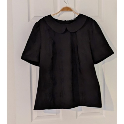 Allegra K Peter Pan Kragen Top Schwarz Kurzarm Bluse Elegant Shirt XL Neu mit Etikett - Bild 5 von 12