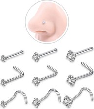 Nose Rings Hoop and Studs Sets for Women Silver Stud Set