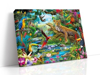 canvas art print giclée or poster or pillow exotic animals birds tropical forest