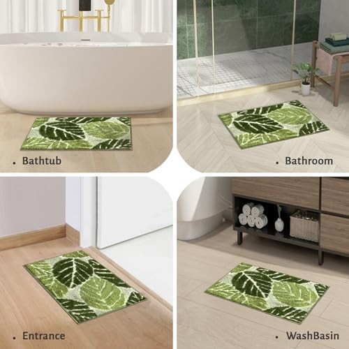 Sage Green Plant Non Slip Bathroom Rugs Cute Monstera Leaf Absorbent Bath Mat - Picture 7 of 8