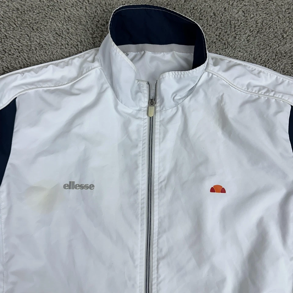 Vintage Ellesse Jacket Mens Large White Navy Track Windbreaker Full Zip 90s - Image 3 of 4