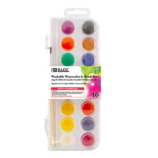 BAZIC 16 Color Watercolor & Brush, Washable Vibrant Coloring Painting, 1-Pack