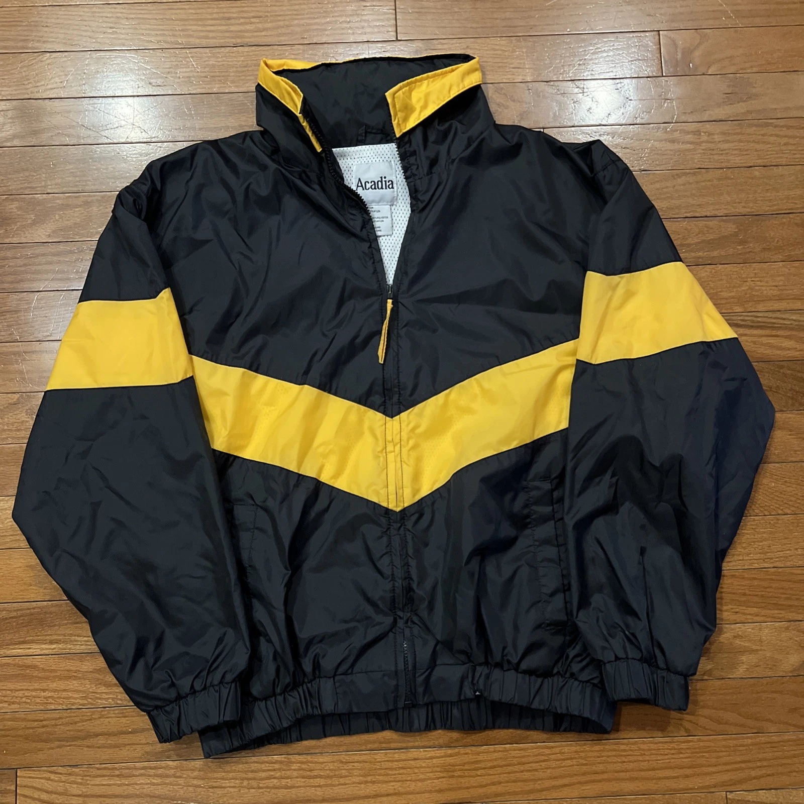 Black Yellow Windbreaker Jacket Full Zip Pittsburgh Colors Mens M Water Repel