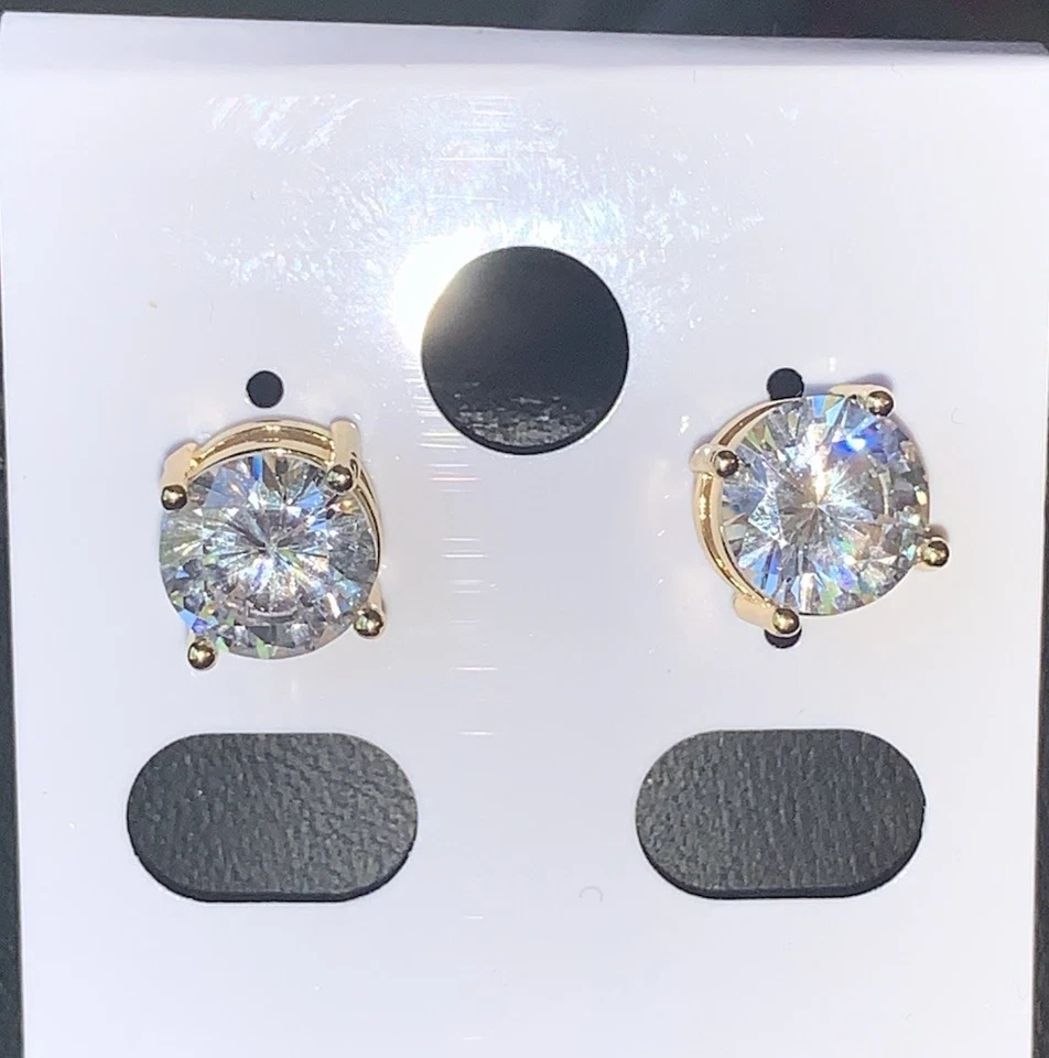 Nuevos Pendientes Solitarios Rellenos de Oro 18k Grandes Redondos AAA Cz’s-Pass Diamante Prueba Foto 2 de 4