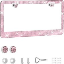 Bling License Plate Frame Premium Stainless Steel Rhinestone License Plate Pink Bling License Plate Frame Premium Stainless Steel Rhinestone License Plate Pink