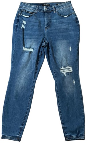 Judy blau Skinny Fit Jeans Damen Gr. 14W Stretch hoher Bund 32x28,5" Regenbogen Pkts - Bild 3 von 10