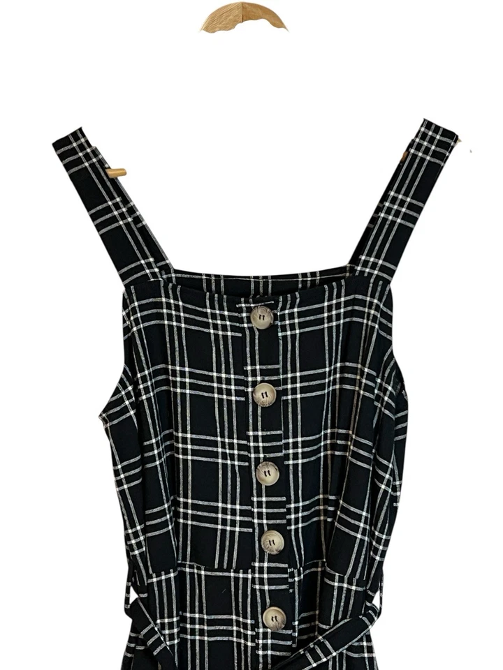 American Eagle 女式中号黑白格子连身裤口袋纽扣 — 第 3/4 张图片