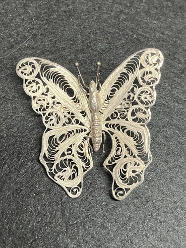 Vintage MCM 925 Sterling Silver Butterflies 2 Brooches 1 Pr Of Clip On Earrings - Picture 4 of 19