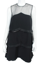 STELLA McCARTNEY 2018 Black Crepe & Mesh Illusion Tiered Shift Dress 46