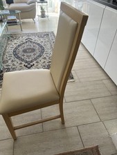 Beige Upholstered Dining Chair High Back Padded Seat Light Wood Frame 100cm