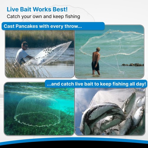 Pancake Cast Net, 12ft Radius with 1/2 inch Mesh, Pure Lead 1.25 LB for Fresh... - Bild 4 von 8