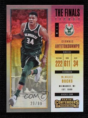 2017-18 Panini Contenders The Finals Ticket 29/99 Giannis Antetokounmpo #3 7zf