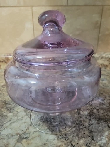 Vtg 60s Amethyst Glass Apothecary Pedestal Jar Lid Bowl Candy Terrarium