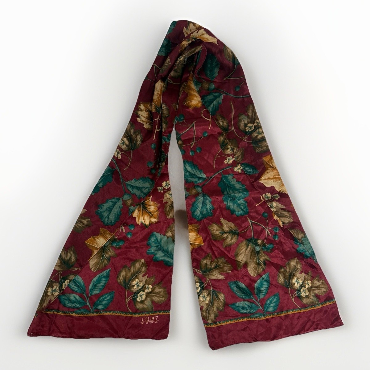 echo New York 【希少】送料込み Club 7 Echo 💯 Silk Scarf Red Floral Rectangle 10