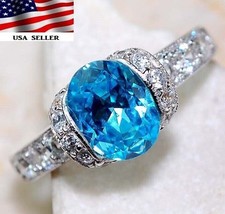 2CT Aquamarine  Topaz 925 Solid Sterling Silver Jewelry Ring Sz 6 JB2-1