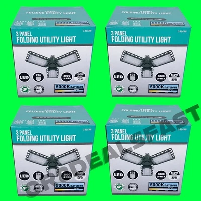 CL LIGHTING 4 PACK LED 32W (150-Watt Equiv) Folding 3-Panel Daylight LED Light Bulb Garage