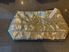 Image of Accessorize Make-up Cosmetic Bag with silver quilted front, lined BNWT large