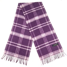 Charming Charlie 100% Wool Fringe Scarf Plum Purple Plaid 12x62”