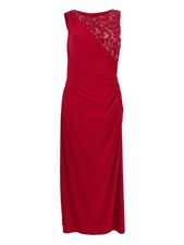 R&M Richards Women's Asymmetrical Ruched Lace Dress (10,Red/Taupe)